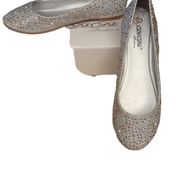 Db Dk Fashion Silver Glitter Rhinestone ballet flats size 8.5 - Picture 1 of 4